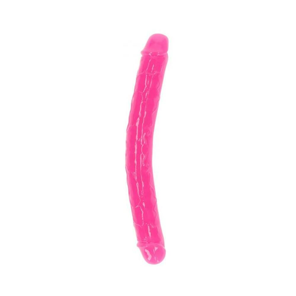 8714273520258_1 Realrock Glow In The Dark Double Dong 12 In. Dual-ended Dildo Neon Pink - Image 1
