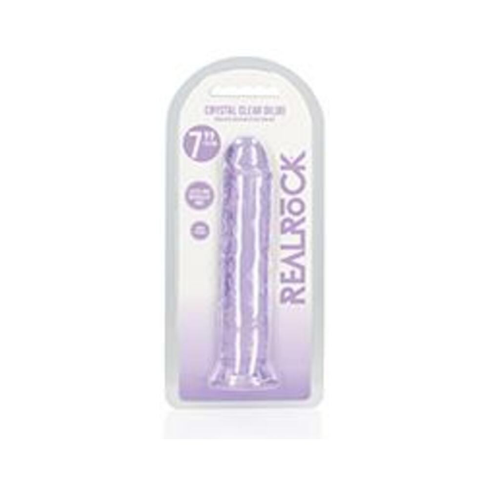 8714273520425_1 Shots Realrock Crystal Clear 7" Straight Dildo W/suction Cup - Purple - Image 1