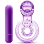 Lick It Vibrating Double Strap Cock Ring Purple - Image 2