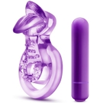 Lick It Vibrating Double Strap Cock Ring Purple - Image 3