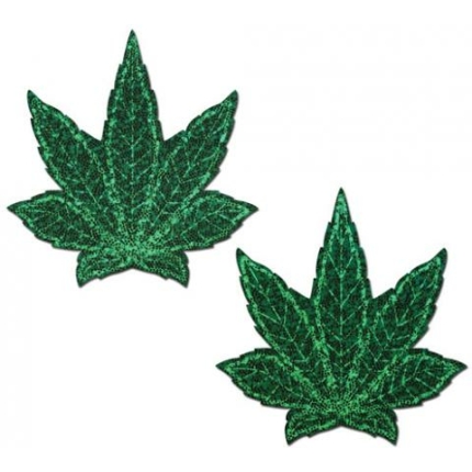 Pastease Glitter Marijuana Leaf Green Pasties O/S
