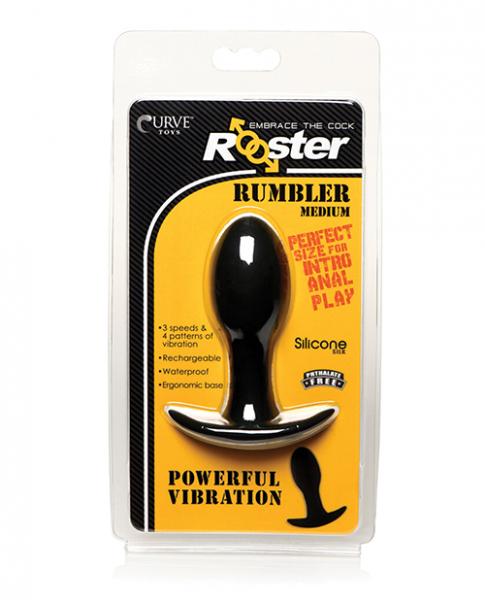 CNVELD-CN-0132-03-2063e4d27117ea5 Curve Toys Rooster Rumbler Vibrating Silicone Anal Plug Medium - Black - Image 1