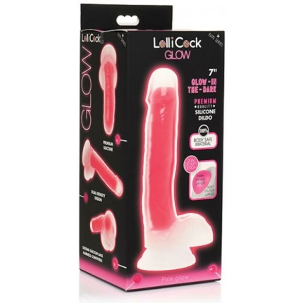 Curve Toys Lollicock 7" Glow In The Dark Silicone Dildo W/balls - Pink