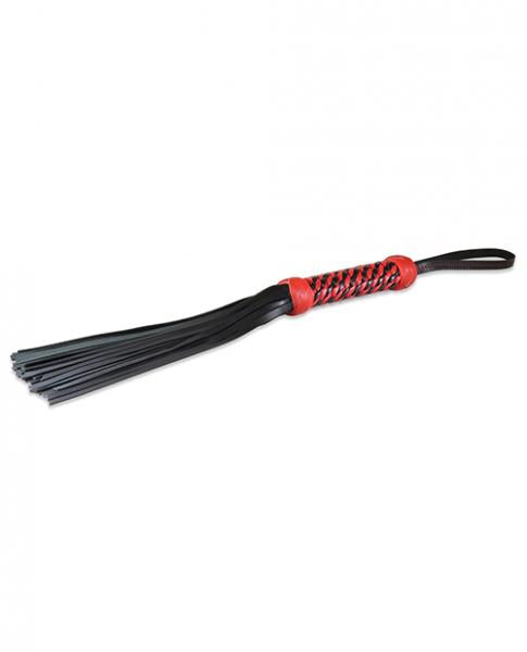 CNVELD-LTH61465df0cc84c05b7 Sultra 16 inches Lambskin Twisted Grip Flogger Black, Red Woven Handle - Image 1