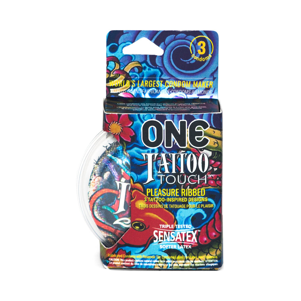 CNVNAL-65659_1_2cda9b71-50ff-4985-9494-53b6992beb11 ONE Tattoo Touch Condom 3pk - Image 1