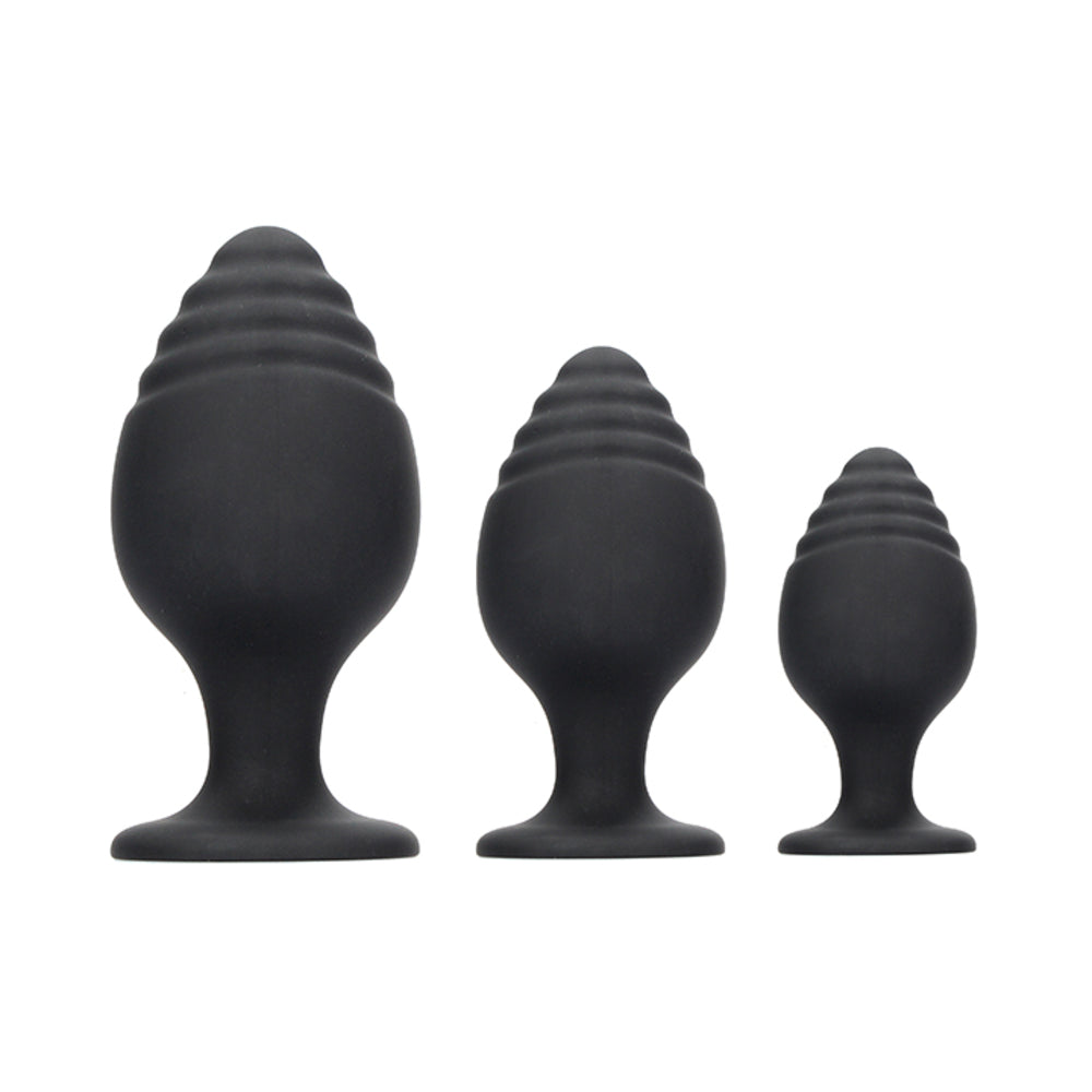 CNVNAL-77318 Ouch Rippled Butt Plug Set Black - Image 1