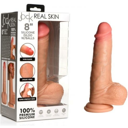 Jock Real Skin Silicone Dildo With Balls 8 In. Light