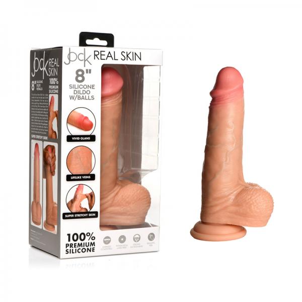 CNVNAL-89234651f4b308de16 Jock Real Skin Silicone Dildo With Balls 8 In. Light - Image 1