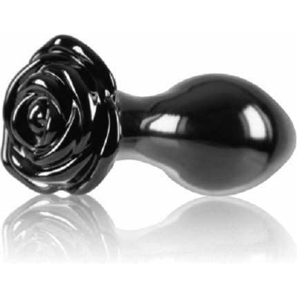 Crystal Rose Glass Anal Plug Black