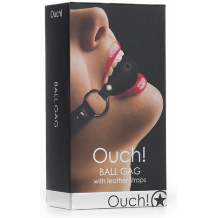 Shots Ouch Ball Gag w/Leather Straps - Black