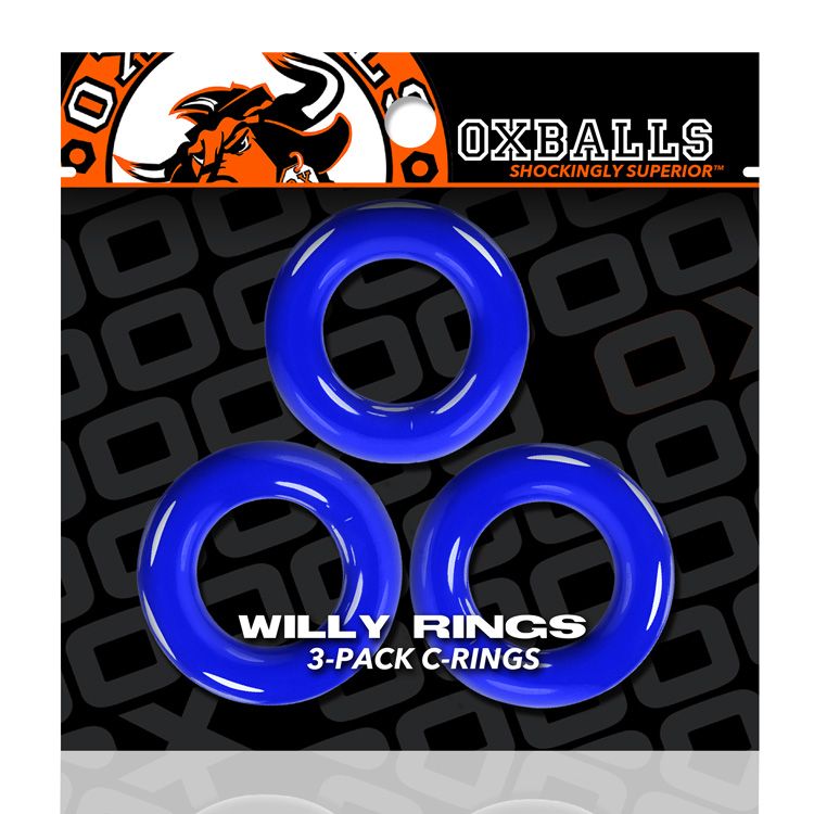 OX3047PLCwillyrings3pkblue Oxballs Willy Rings - Blue Pack of 3 - Image 1