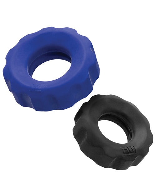 OXHUJ103-CBL-TARhankycogcockringsblueblack Hunky Junk Cog Ring 2 Size Double Pack - Cobalt & Tar Pack of 2 - Image 1