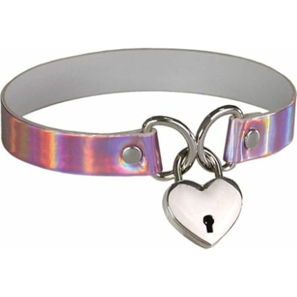 Plesur Heart Lock Collar - Holographic Pink