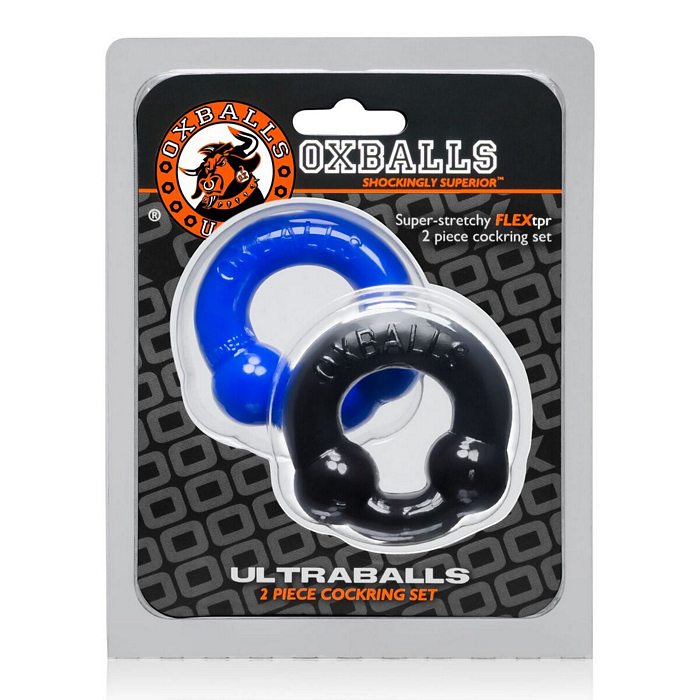 ox3010ultraballscockring2pkpkgblueblack Oxballs Ultraballs Cock Rings - Black/Police Blue Pack of 2 - Image 1